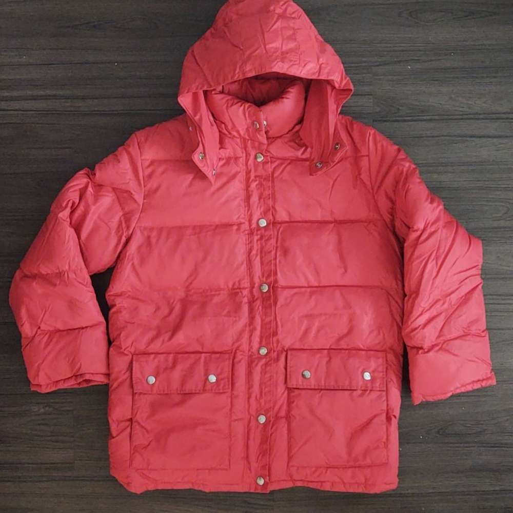 Yililan Puffer Down Jacket Coat Removable Hood Red